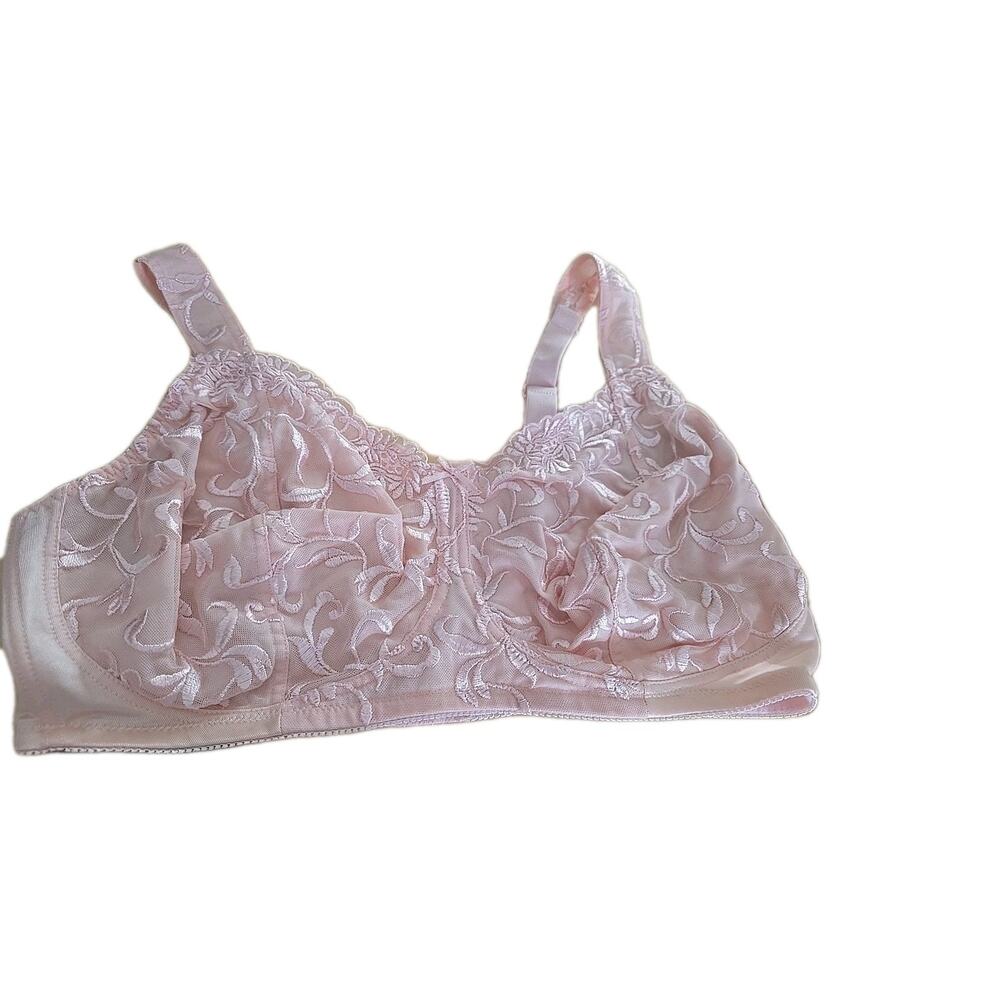 Pink Embroidered Floral Full Coverage Adjustable Straps Underwire Bra‎ Size 42DD